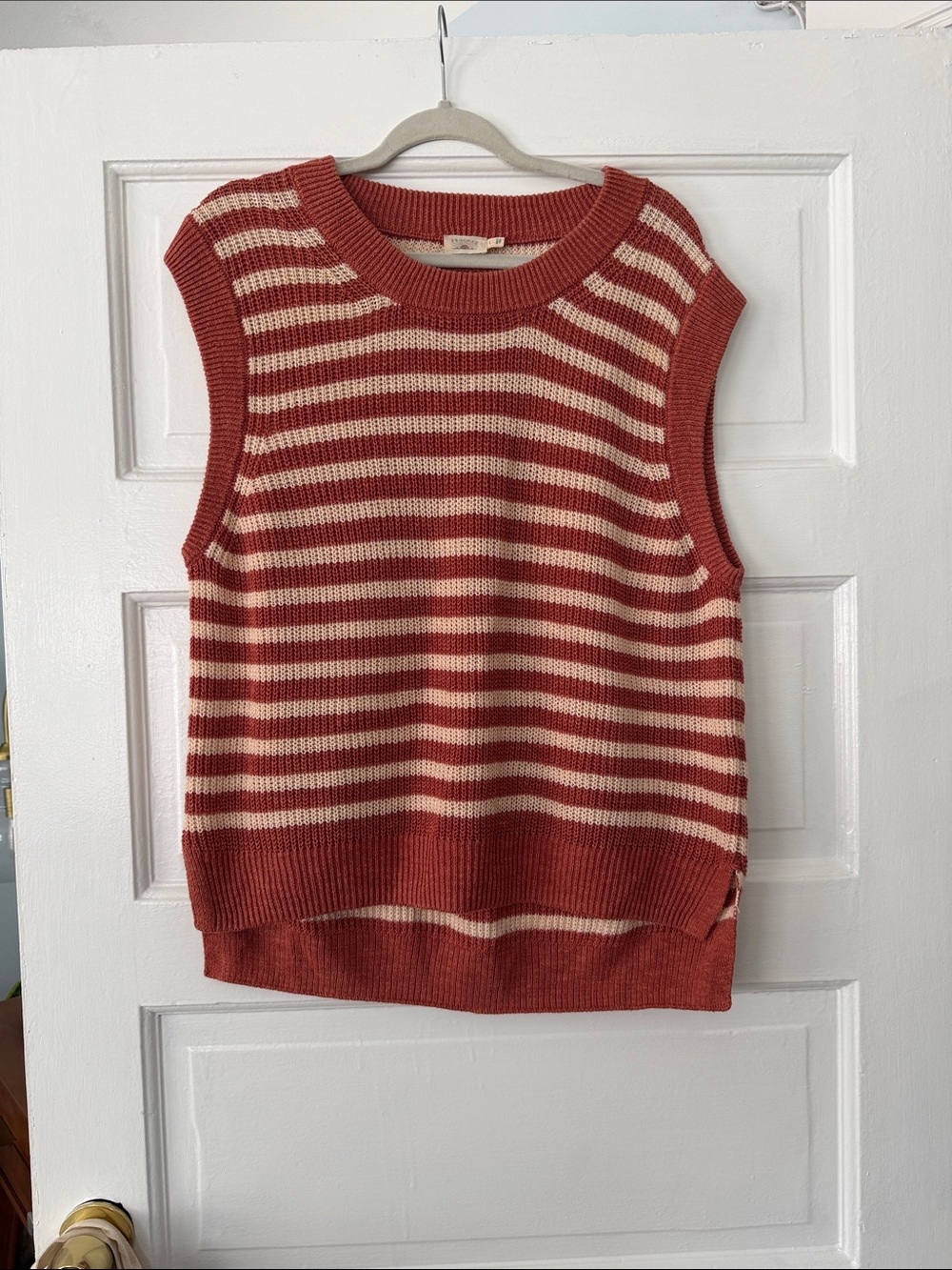 Faherty Rust and Cream Striped Sleeveless Knit Vest